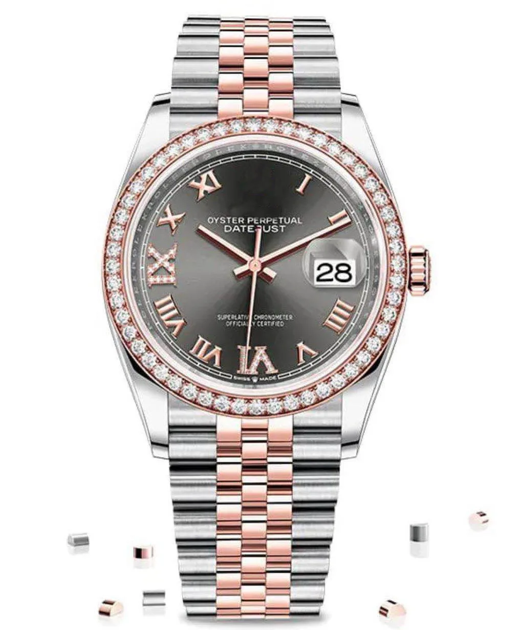 

NEW Big Diamonds Bezel Men Automatic Mechanical Stainless Steel Rose Gold Watch Sport Sapphire Glass Watches Rome Dial 36mm