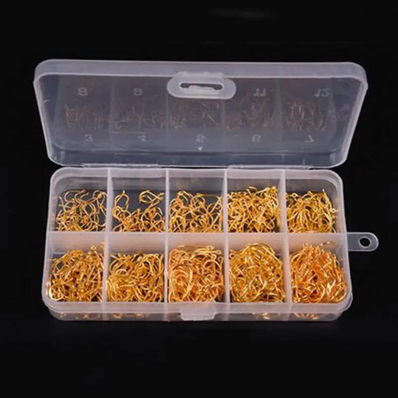 

10 kinds of gold hooks assortment 500 hooks, trout hooks, gold hooks, barbs, powerful hooks, big hooks and box hooks