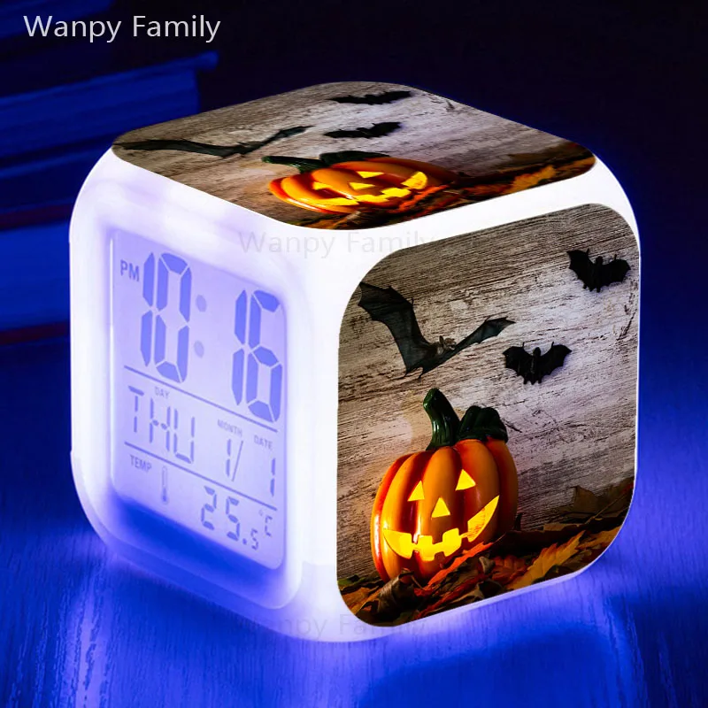 Ghost Festival Bat Halloween Alarm Clock LED Big Screen Digital Kids Gift 7 Color Glowing Multifunction Desktop | Дом и сад
