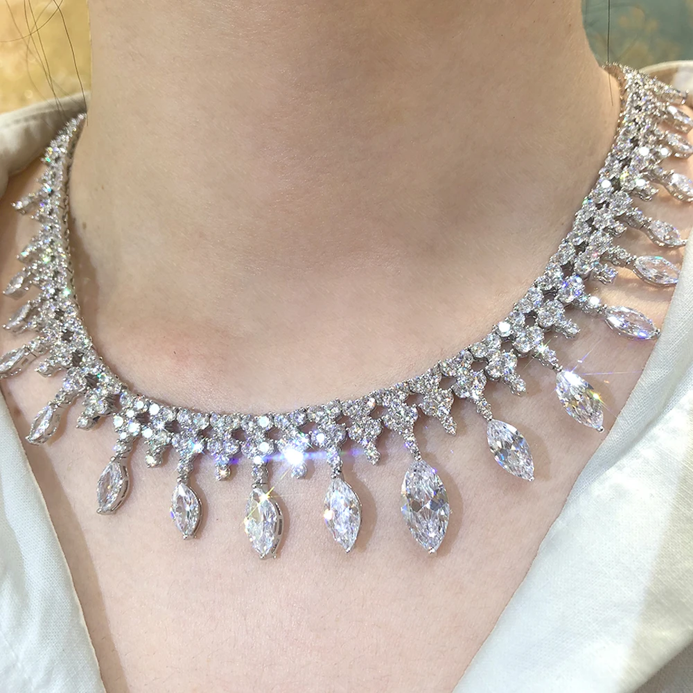 

Blachette Fashion Gorgeous Exclusive Custom Necklace Earrings 2PCS Women's Wedding Banquet Bride Cubic Zirconia Jewelry Set