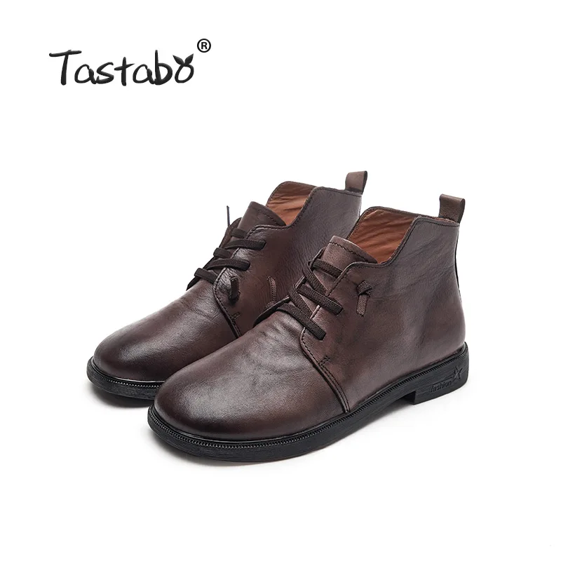 Brown Tastabo г. Осенне-зимняя женская обувь с высоким берцем обувь на низком каблуке повседневная обувь женские ботинки коричневого цвета в стиле ретро, S98056 - Цвет: Brown