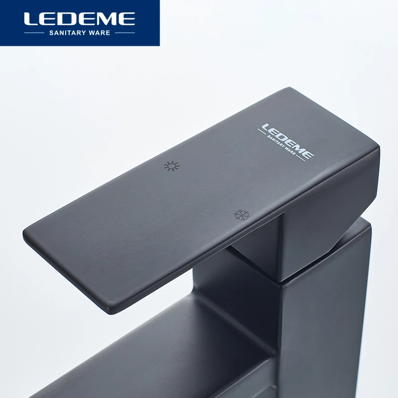 Смеситель для раковины LEDEME L71033B черный кран ванной комнаты с распылителем