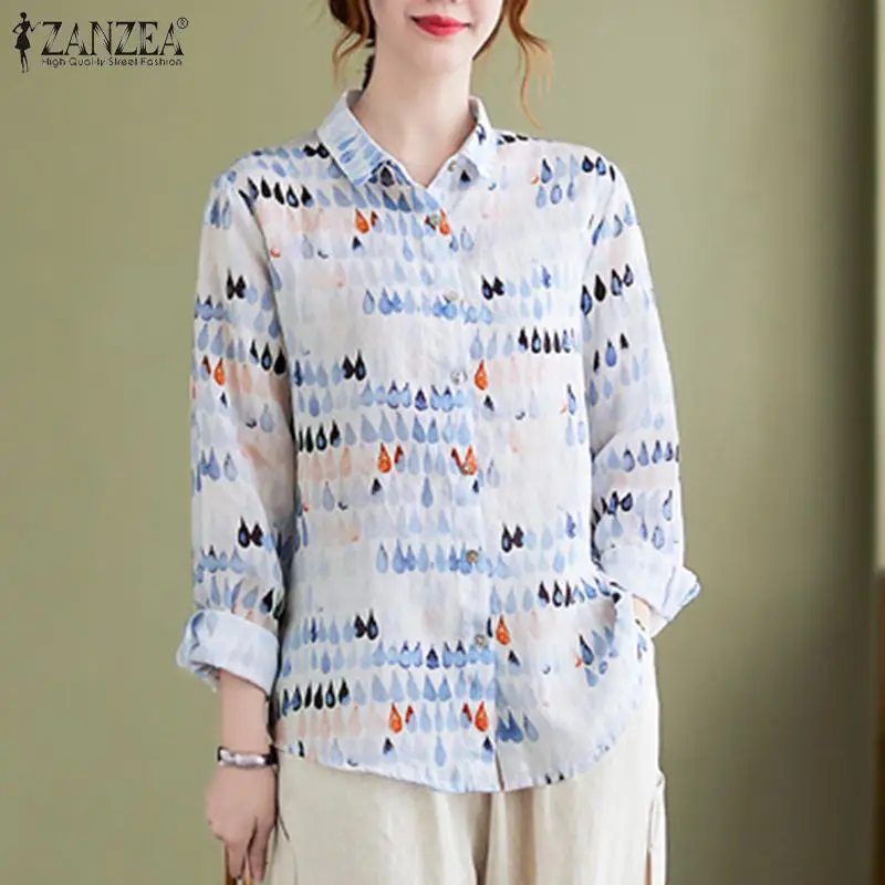 

Винтажная Элегантная блузка ZANZEA с цветочным принтом, мешковатая рубашка на пуговицах, осенняя женская блузка с длинным рукавом, женские пов...