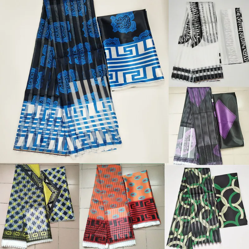 Pаспродажа Семейная атласная шелковая ткань в стиле Гана с Африканским воском из органзы, 3 + 3 ярда! L112286 Pаспродажа Семейная атласная шелковая ткань в стиле Гана с Африканским воском из органзы, 3 + 3 ярда! L112286