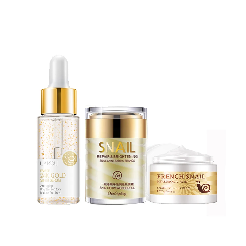 

Snail Face Serum Hyaluronic Acid Nourish Improve Rough Anti Wrinkle Fade Dark Circles Skin Facial Care Eye Cream Cosmetic Set