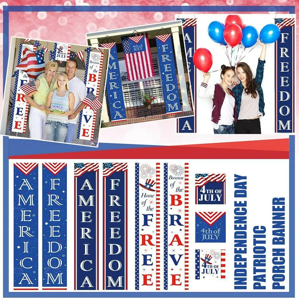 

Couplet Porch Sign For Independence Day American Wall Hanging Banner Patriotic Yard Indoor Outdoor Decoration Oxford Cloth Flag