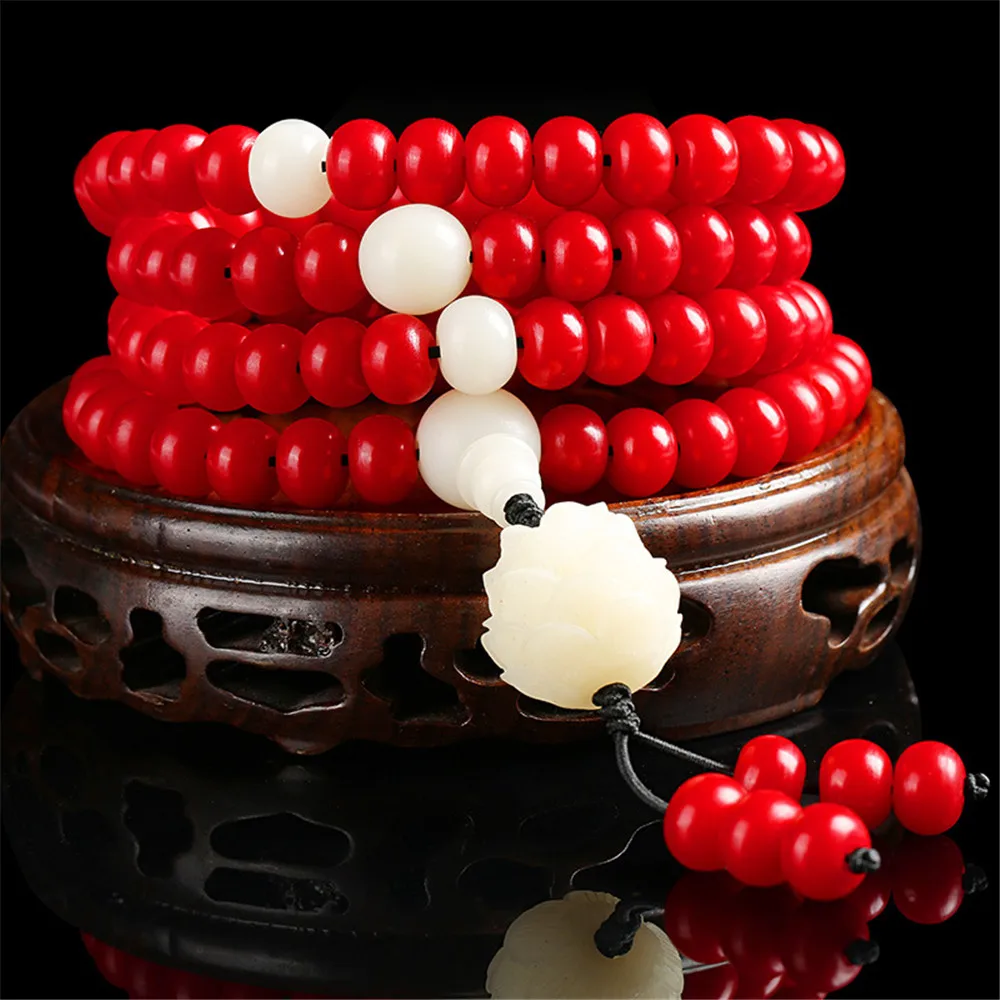 

Многослойный браслет с бусинами Будды красного цвета, модель 108, подвеска в виде лотоса, мужской и женский браслет из Розария, лечебные украш...