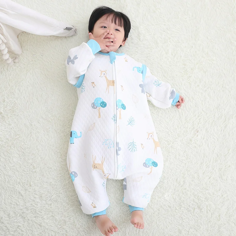 

3 Layers Long-sleeved Baby Sleeping Bag 100% Cottonsoft Baby Pajamas Long Zipper for Easy Dressing Newborn Baby Rumper Sleep