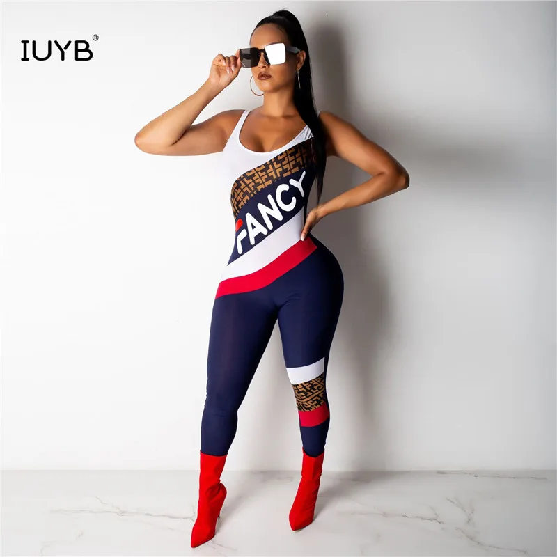 IUYB GALS1038 Летняя женская Горячая Распродажа Мода жилет с круглым вырезом без рукавов Тип Печатный сексуальный обтягивающий красный комбинезон длинные брюки