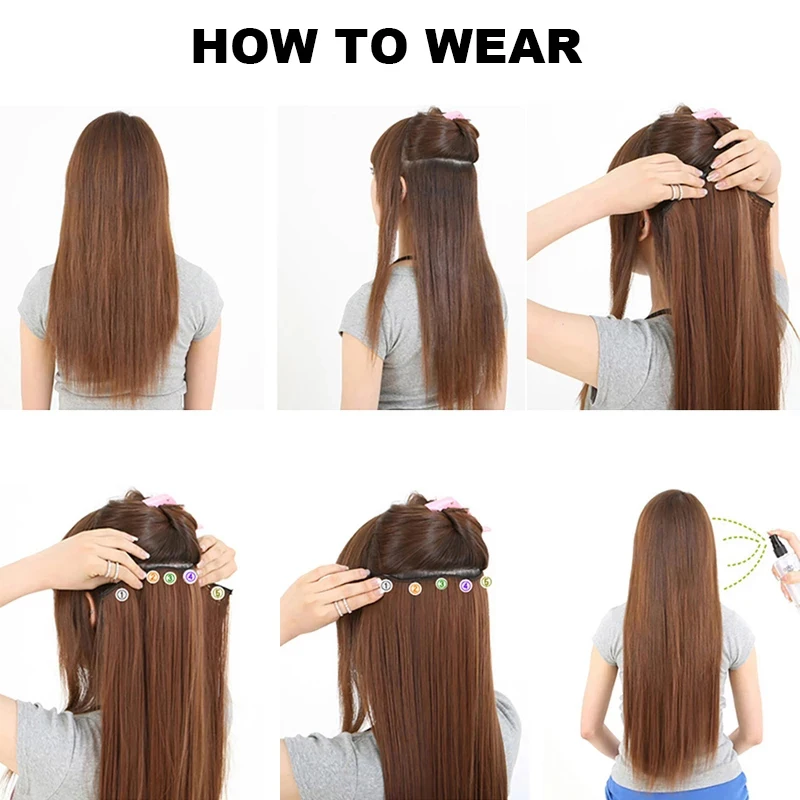 

XUANGUANG 5 clips/piece Long Curly Women Clip in Hair Extensions Natural Silky straight Hair Extention Gradient color 24 Inch