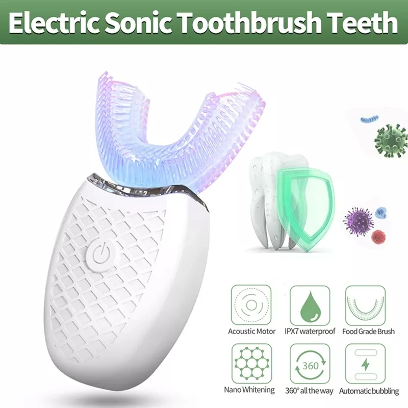 

Toothbrush Silicone Electronic Tooth Brush USB Rechargeable 4 Modes Blue Light Teeth Cleaner 360 Degree Automatic Sonic Electric