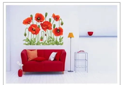 Домашний декор Красный цветок Настенная Наклейка Фреска съемные цветы настенные