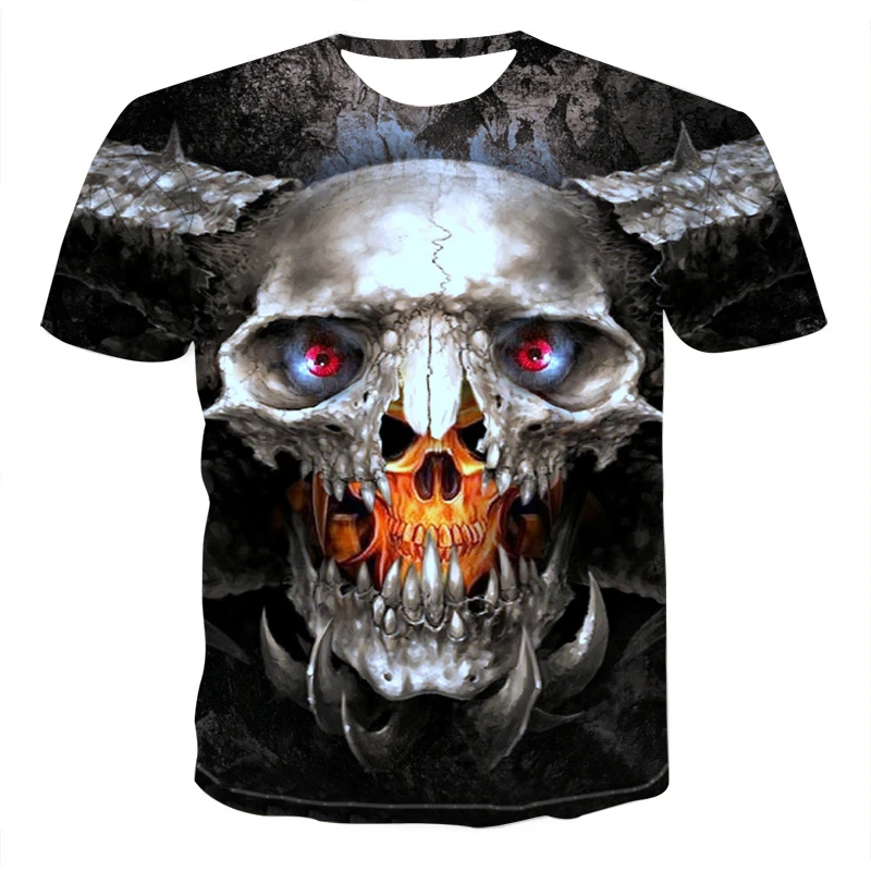 

2021 summer Skull demon themed men's T-shirt horror 3D tops fashion T-shirt men's O-neck shirt boy clothing plus size streetwear