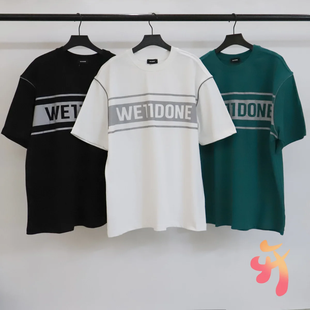 

3M Reflective WE11DONE Fashion T-shirt Men Women High Quality Round Neck Falling Shoulder Version T Shirts Welldone Casual Tees