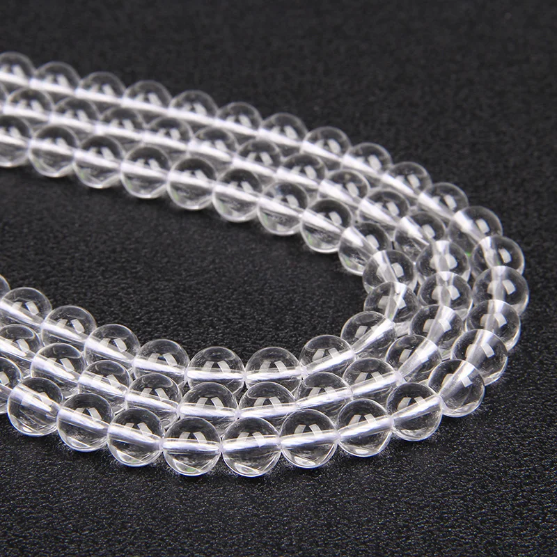 

Круглые бусины 15 дюймов из натурального гладкого прозрачного белого кристалла для изготовления ювелирных изделий «сделай сам», для брасле...