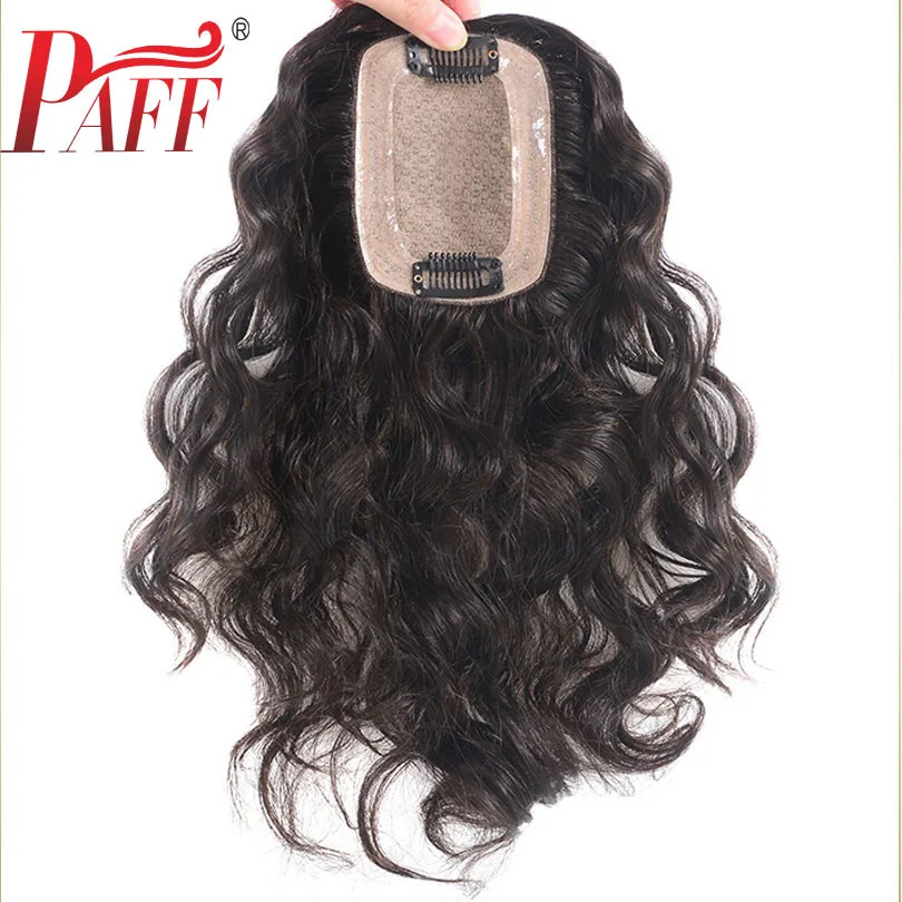 PAFF Peruvain Human Hair Toupee For Women 7*10 Lace With Silk base Replacement System Loose Wave with Clips Cover White Hair