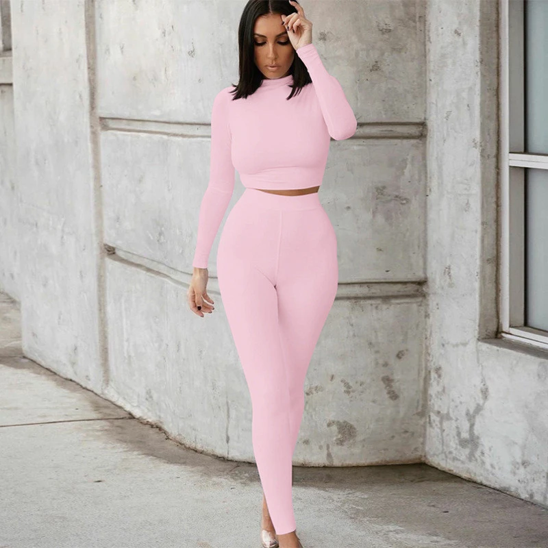 

Women 2 Pcs Sets Solid Seamless Street Suit Long Sleeve Cropped Tops High Waist Leggings Gym Workout Clothes Tracksuit 11 Colors