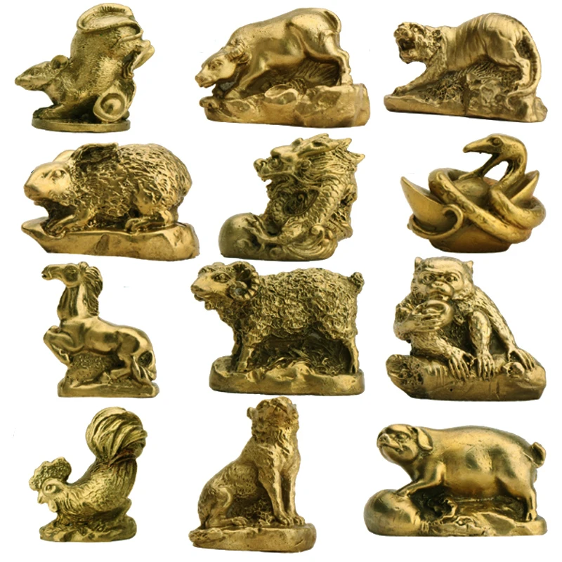 1 шт. китайские фигурки Зодиака Знаки золотые латунные статуи животных талисман