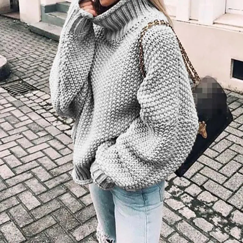 Winter Warm Sweater Women 2019 Autumn High Neck Ladies Thicken Knitted Sweaters Female Loose Turtleneck Pullover | Женская одежда