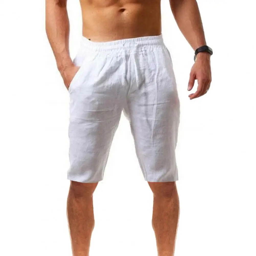 

Men Shorts Solid Color Breathable Cotton Linen Drawstring Mid Rise Short Pants Summer Casual Beach Shorts Running Sport Shorts