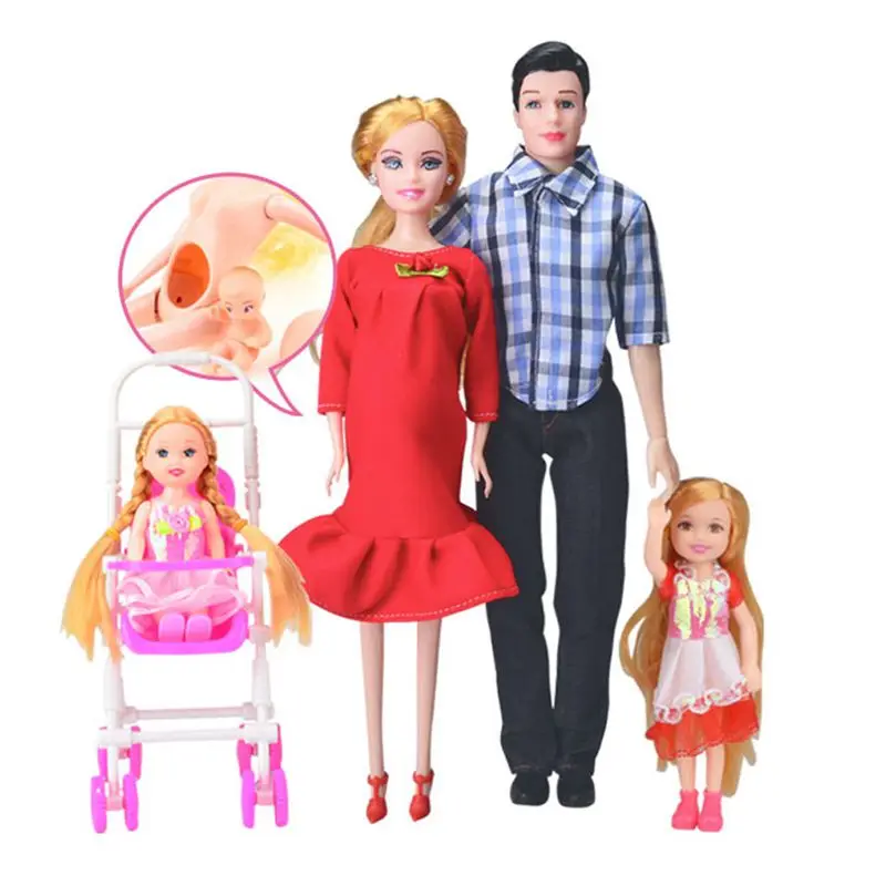 

Pregnant Doll Mom/Daddy/Girl/Baby Bike Scooter 6 Person Family Couple Combination Bed For Barbie Game Child Kids' Christmas Gift