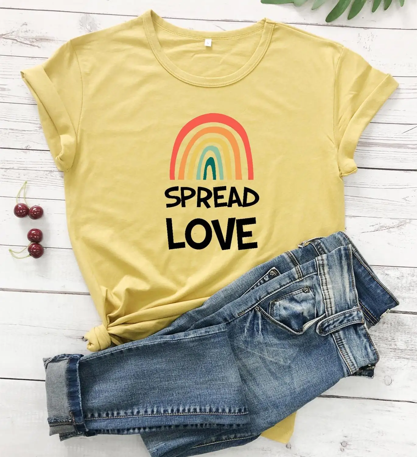 Футболка унисекс с рисунком радуги повседневная Молодежная из чистого хлопка в