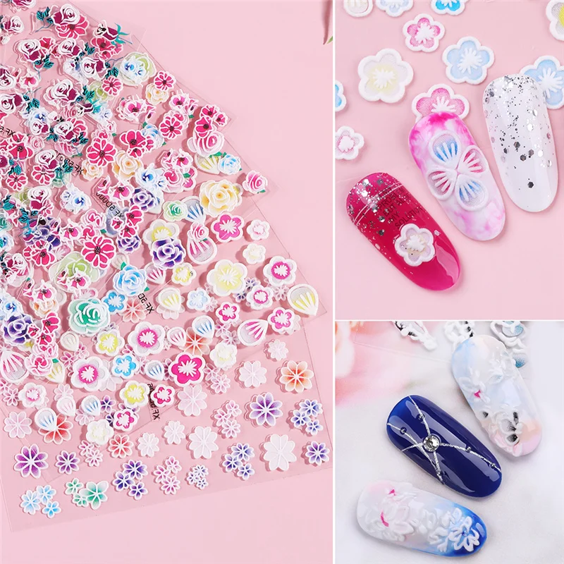 3D набор наклеек для ногтей Цветочная тисненая Наклейка ногтевого дизайна