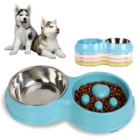 feeding and drinking wheat straw slow food bowl pet products 1pcs pet double bowls small dogs feeders stainless steel portable