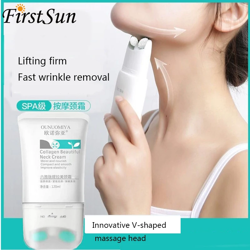 

120g Double V Neck Roller Firms Neck Lines Wrinkles Remove Improve Skin Brightening Neck Care Six Peptide Lifting Neck Cream