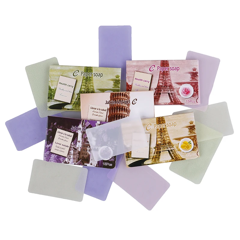 

15pcs/box Mini Travel Soap Paper Washing Bath Clean Scented Disposable Soap Paper