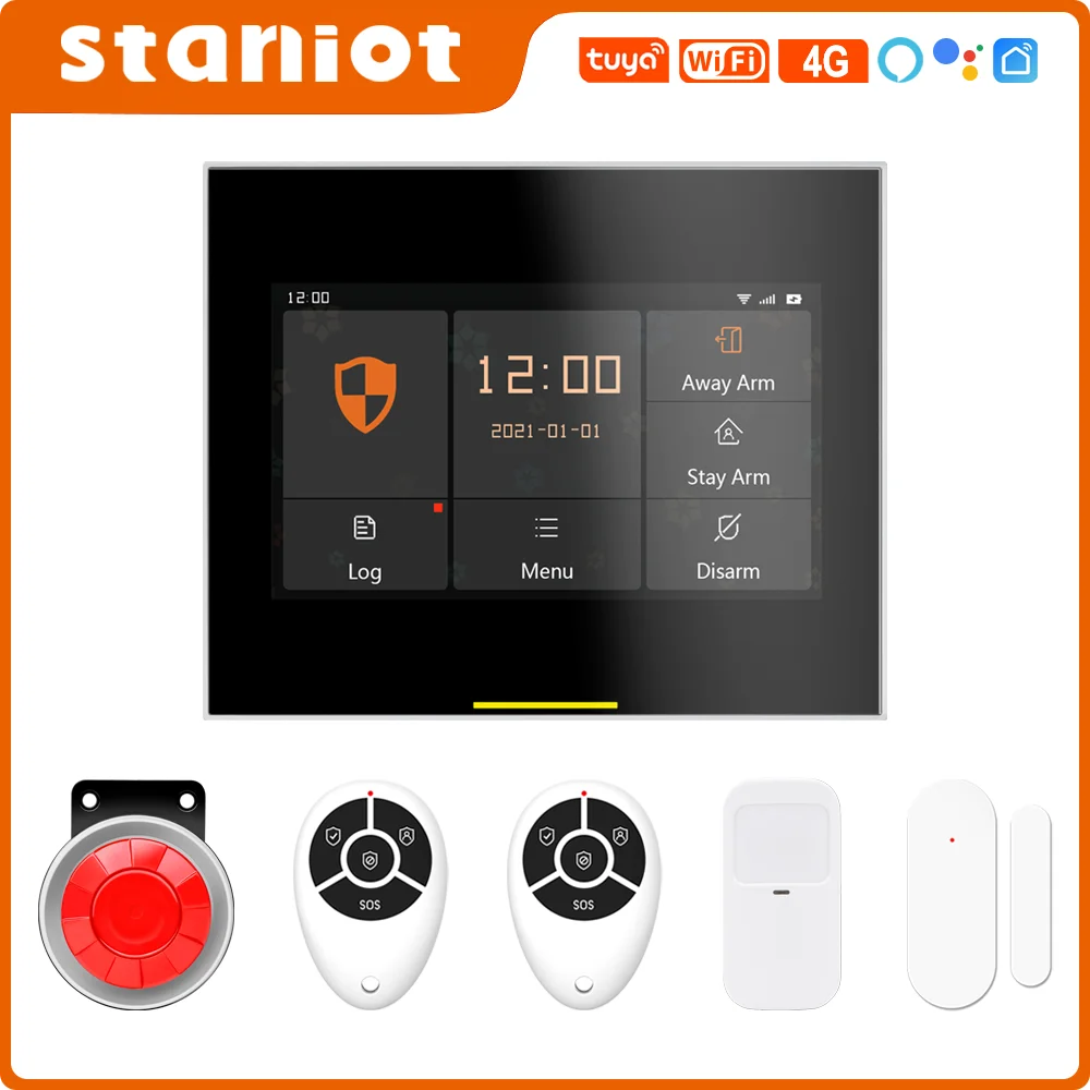

Staniot F900 Tuya Беспроводной Wi-Fi 4G Смарт домашняя охранная сигнализация Системы Наборы совместим с Alexa,Поддержка приложения для IOS и Android, Русский ...