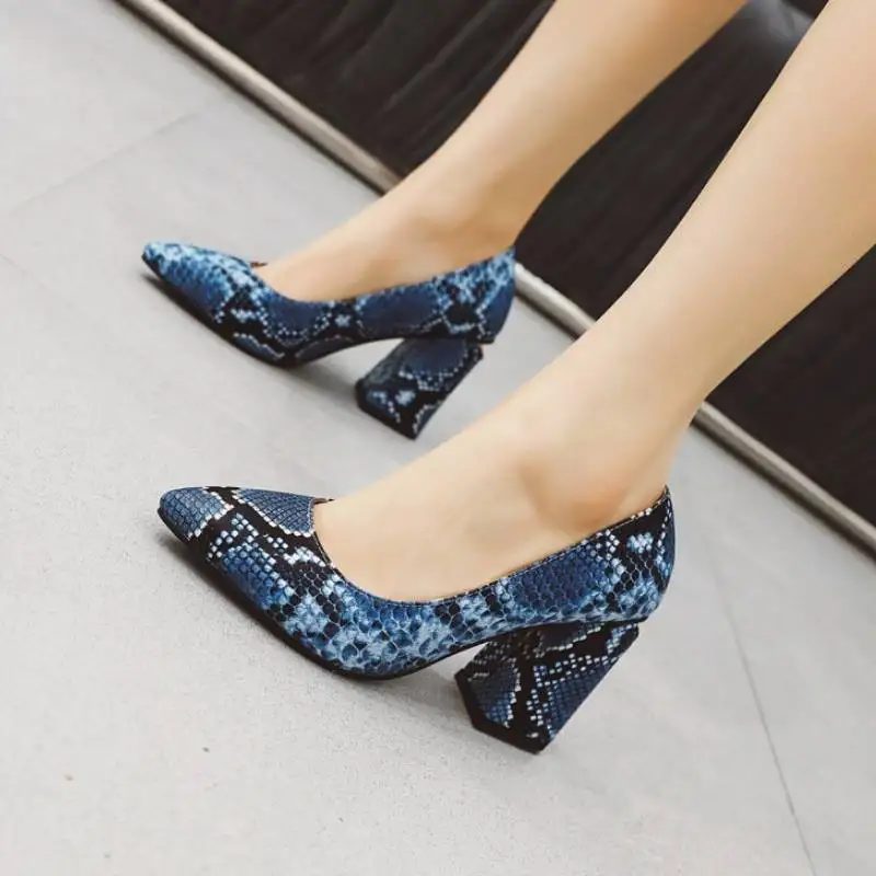 

Coolcept Plus Size 32-47 Women Fashion Pumps Shoes Stylish Serpentine Thick High Heels Shoes Women Modern Slip On Lady Footwear
