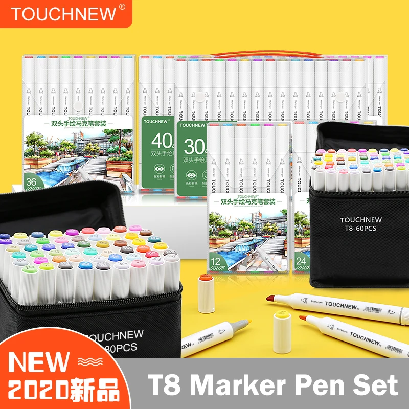 

Touchnew 12/24/30/40/60/80 marcadores de cores conjunto de marcadores de desenho de manga caneta esboÃ§o Ã base de Ã¡lcool