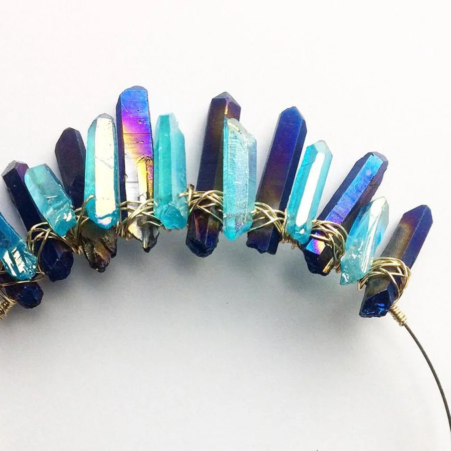 Тиара ручной работы Хрустальная кварцевая корона искусственная синяя