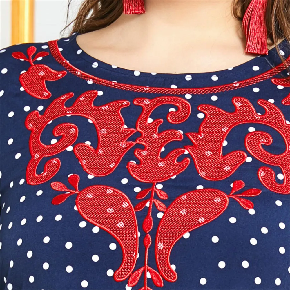 

Vintage Polka Dot Ethnic Long Dress Muslim Women Arabic Abaya Ramadan Islamic Clothing Plus Size Turkish Middle East Kaftan New