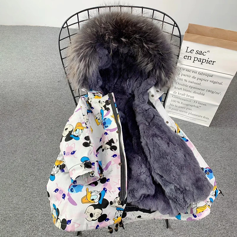 New Winter Coat For Girls Rabbit Fur Cartoon Animal Kids Jackets And Coats Warm Parkas Children Real | Детская одежда и обувь