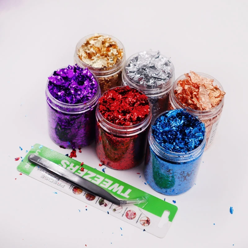 

6 Color Metallic Foil Kit Resin Flakes Gold Leaf Gilding Epoxy Resin Glitter Painting Arts Resin Fillings Jewelry Making