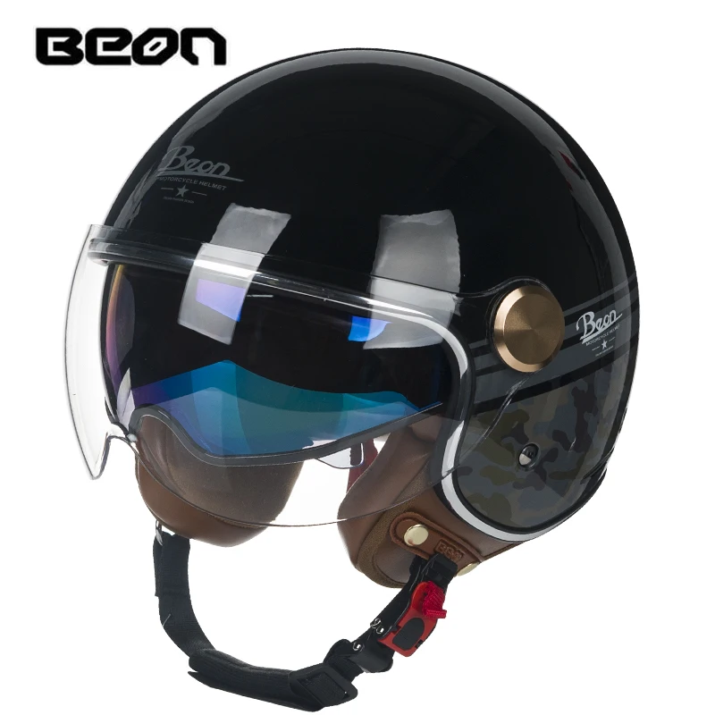 Фото BEON B120 женские крутые винтажные мотоциклетные Шлемы ABS с открытым лицом 3/4 мотоцикл уличный велосипед Casco Чоппер крейфер полулицевой пилотны... №5