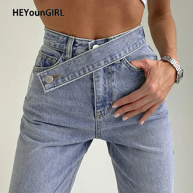 

Джинсы HEYounGIRL, повседневные, с завышенной талией, женские осенние, узкие, длинные, на молнии, джинсовые брюки, Капри, 2021