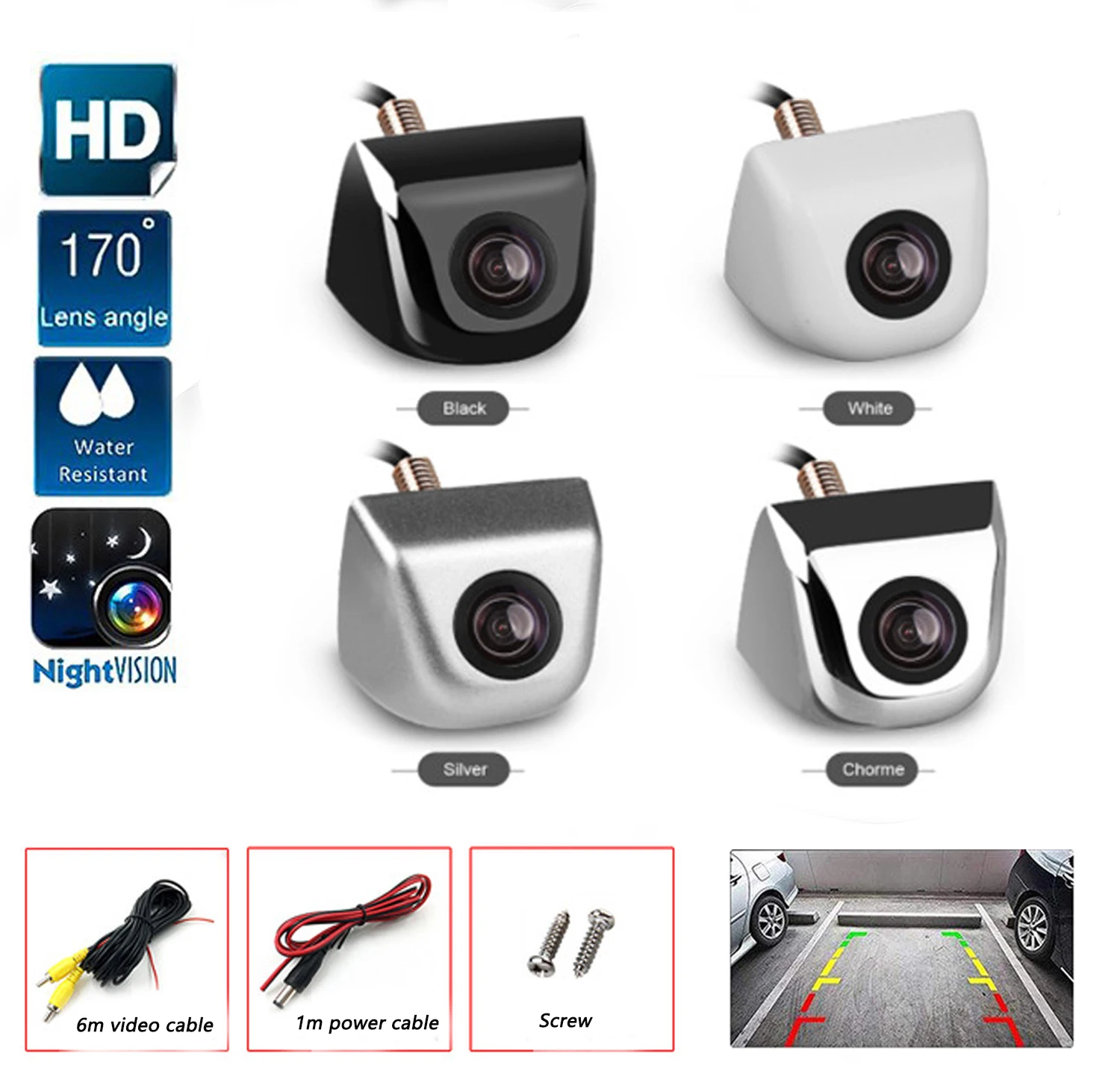 Car Reversing Rear View Screw External CCD High-definition Large angle Car Night Vision Waterproof Metal Reversing Camera