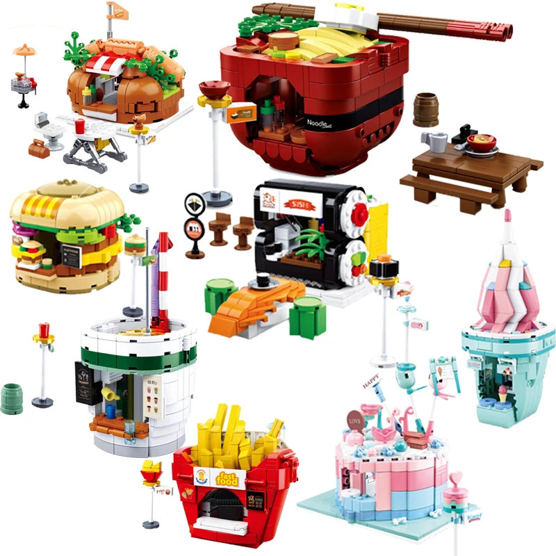 Городской уличный вид строительные блоки Мини размер снэк стрит гамбургер