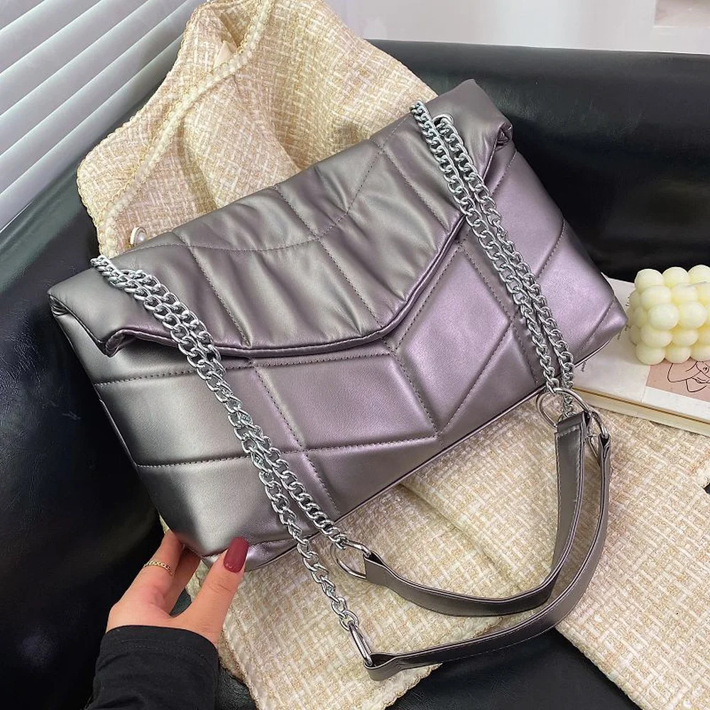 

Luxury Designer Bag Soft Leather Handbag for Women Chains Shoulder Hobos Large Capacity Female Casual Tote Purple Pouch 2021 New