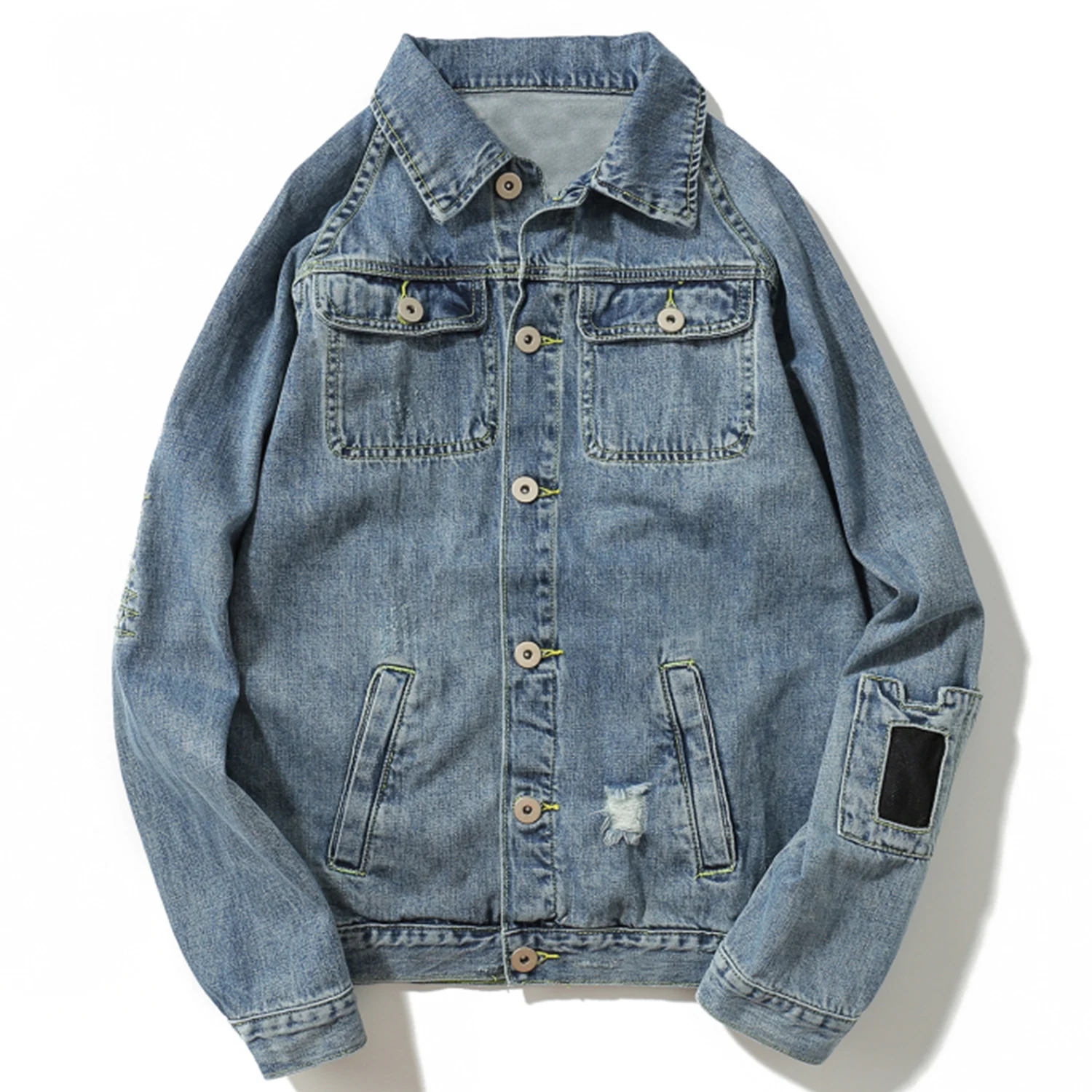 Мужская джинсовая куртка в стиле Харадзюку винтажная хип хоп с длинными рукавами