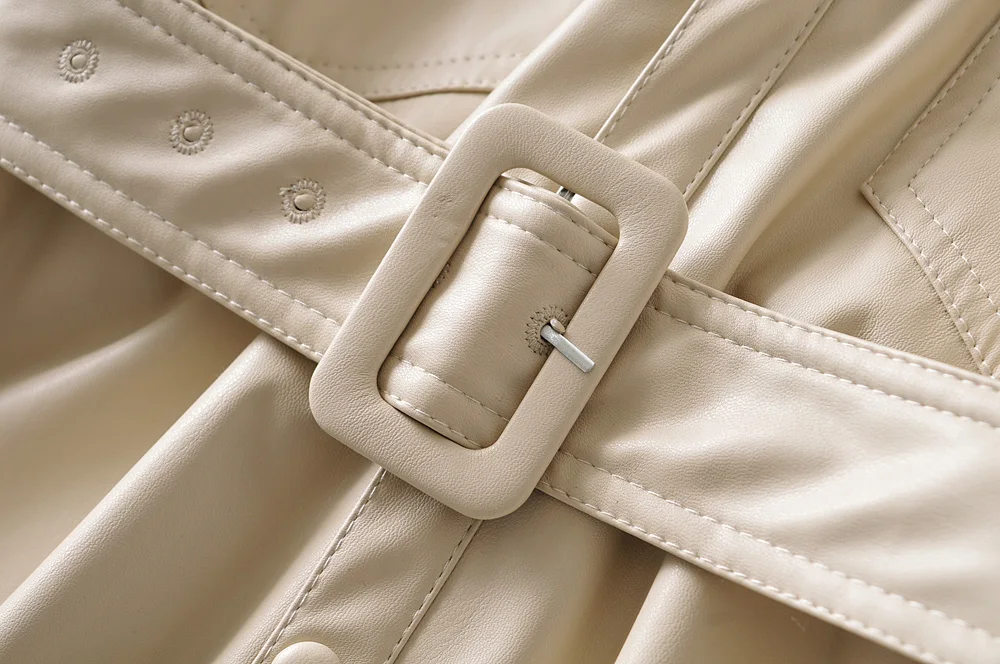 Женская куртка из искусственной кожи ZA элегантное пальто с поясом на пуговицах