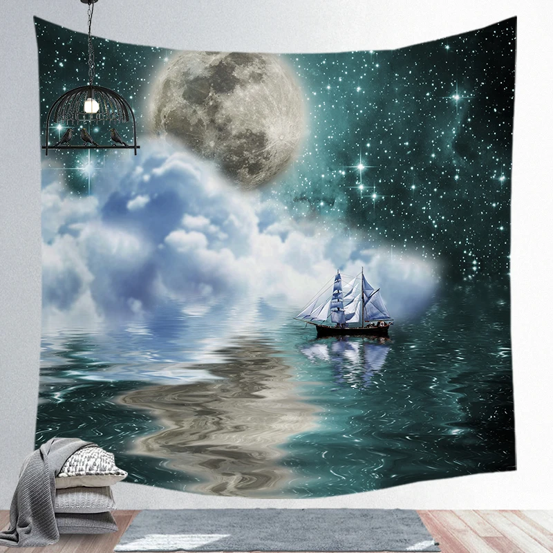 

Landscape Animal Tapestry Beach Dream catcher Universe Star Moon Night Wolf Starry Sky Withered Tree Universe For Home Decor