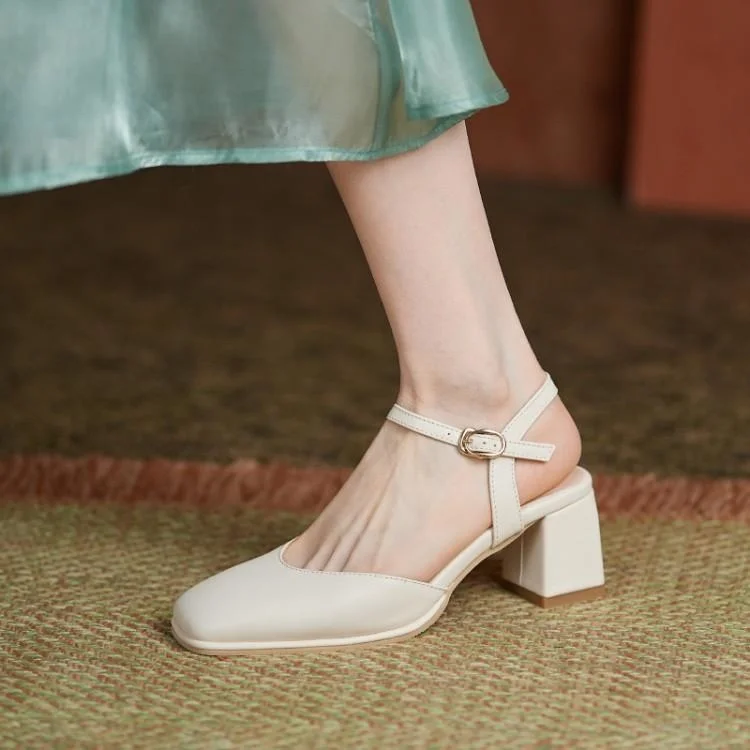 

2021 New Mary Jane Sandals Thick Heel One Line Buckle Round Head Back Empty Large Versatile Baotou High Heels Women's Shoes