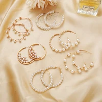 2021 cute women earrings jeweler gothic vintage pearl c shaped simple circle stud earrings korean fashion pendientes mujer