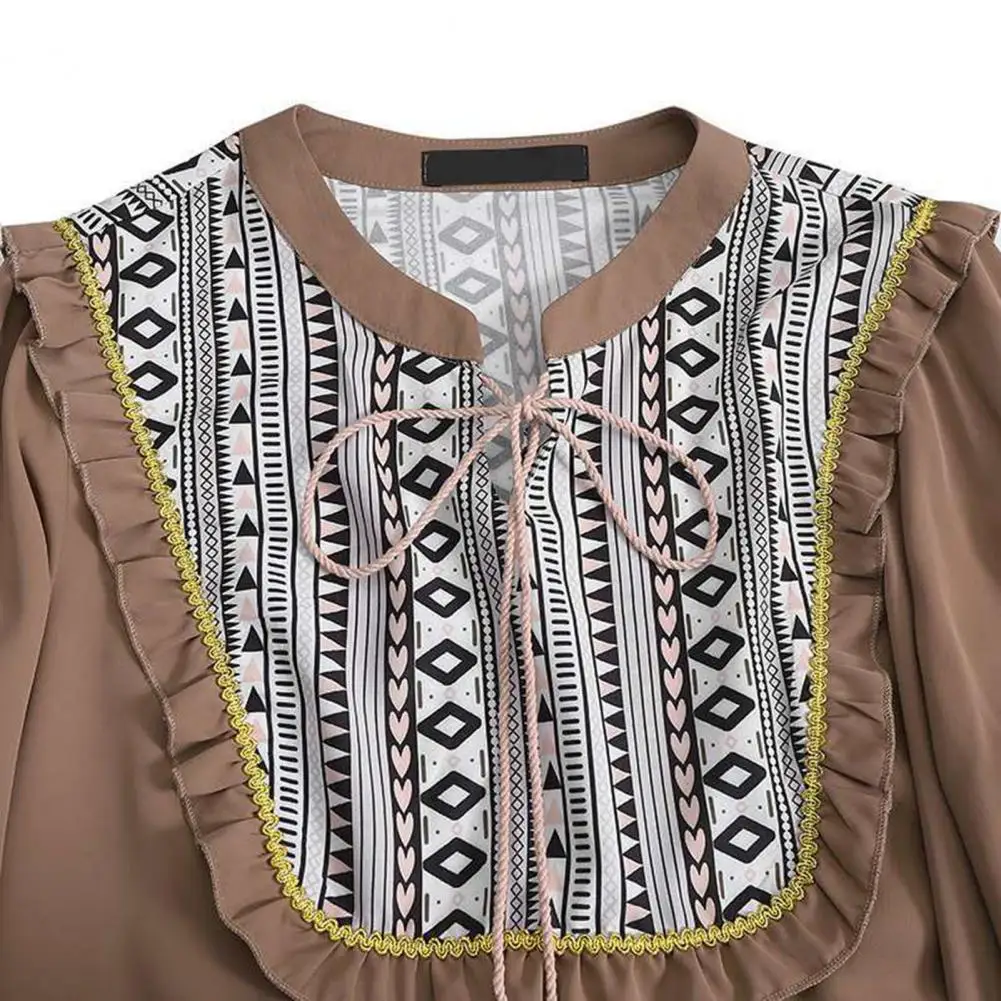 

80% Hot Sell Vintage Pattern Patchwork Shirt Dress Women Lantern Sleeve Large Hem Dress for Beach