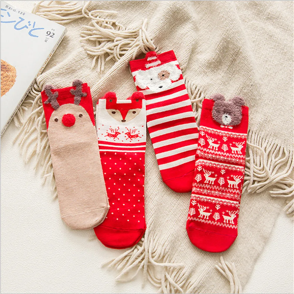 

Новые Мультяшные рождественские носки, Веселые носки с Санта-Клаусом, забавные зимние носки с Санта-Клаусом, милыми оленями, хлопковые носк...