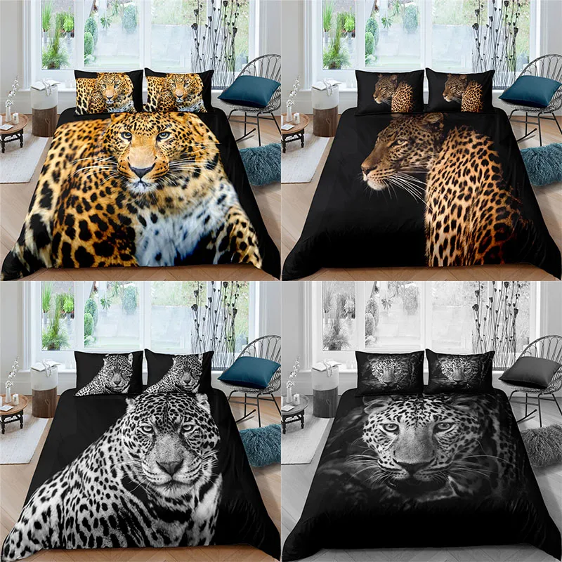 

Home Textile Luxury 3D Leopard Print 2/3Pcs Comfortable Duvet Cover Pillowcase Bedding Sets Single Queen and King EU/US/AU Size